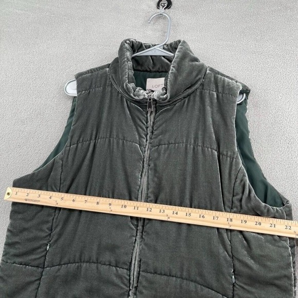 Loft Womens Vest Size XL Green Gray Puffer Velvet Full Zip Quilted - Picture 5 of 9